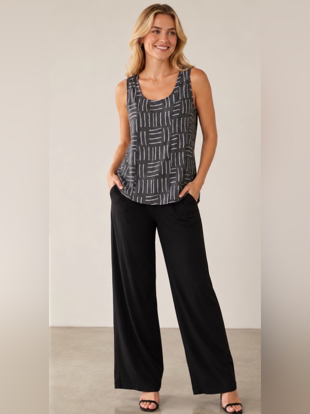 CLICK by Color Me Cotton Black & Grey Linen Tunic S